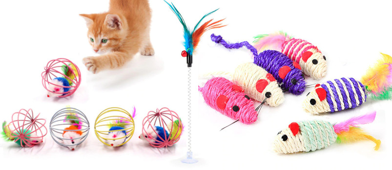 Cat Interactive Toy Stick Feather Wand With Small Bell Mouse Cage Toys